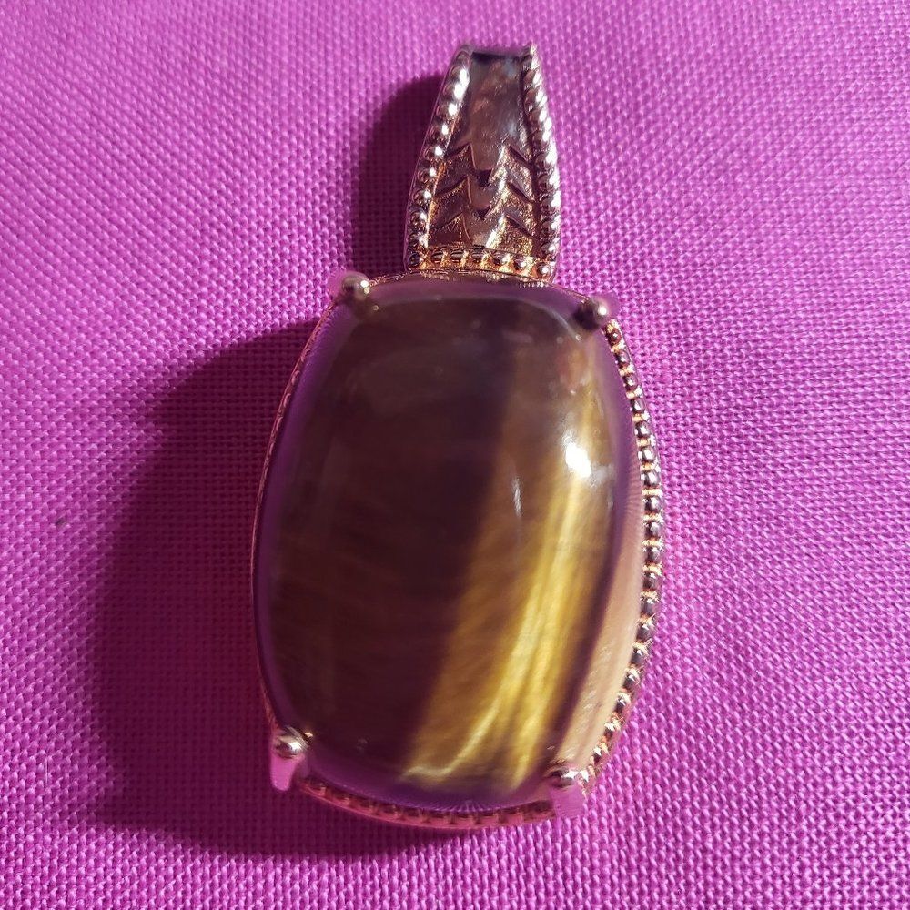 South African Tigers Eye Pendant in 14K RG Over Copper